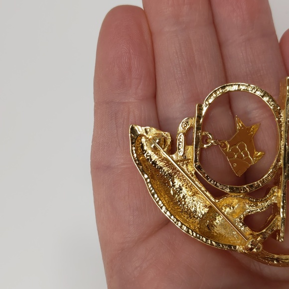 Vintage Avon Cat and Fish Bowl Brooch Pin Gold Tone Signed - Picture 4 of 8
